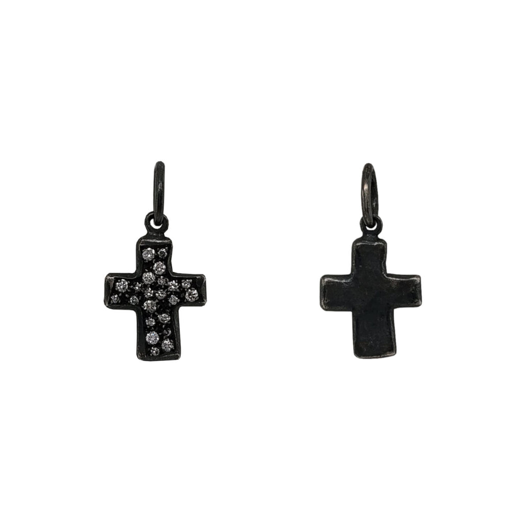 antique mixed white diamonds ,30cts one side double sided cross charm shown in oxidized sterling silver #cs3-2