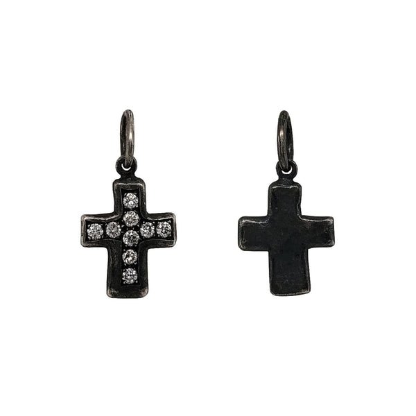 antique white diamond .27cts one side double sided cross charm shown in oxidized sterling silver #cs4-2