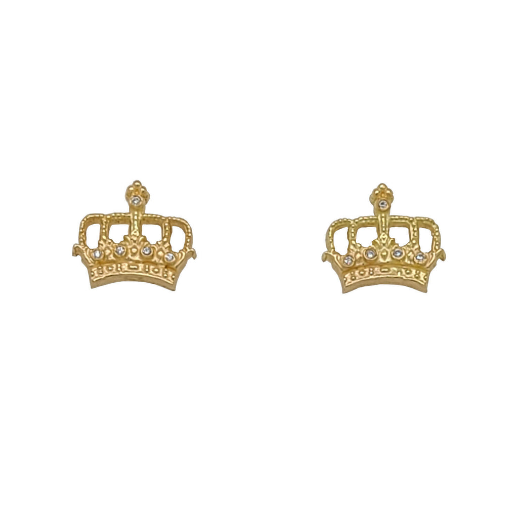 18k gold crown stud earrings with white diamonds .01cts  on crown #em52-1
