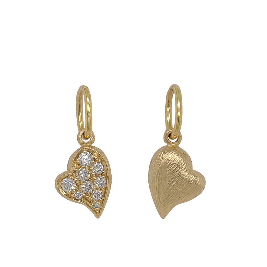 baby heart double sided charm with FULL pave white diamonds .20cts  shown in 14k gold #ht1-5