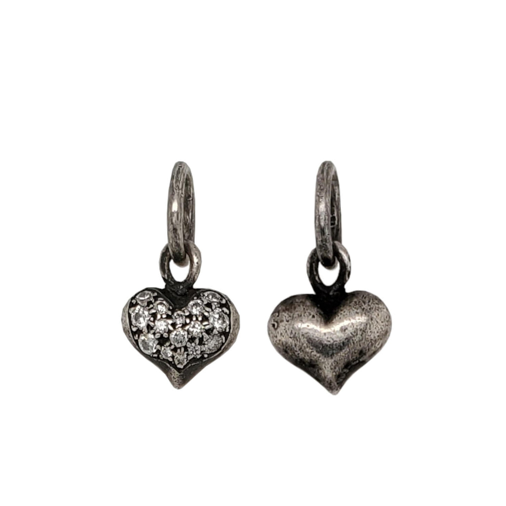 fat baby heart double sided charm with white diamonds .26cts on one side shown in oxidized sterling silver  #ht3-2