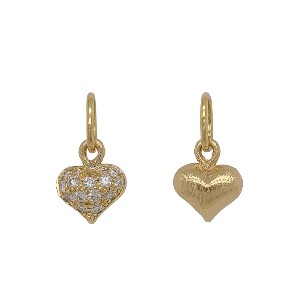 fat baby heart double sided charm with white diamonds .26cts on one side shown in14k gold #ht3-3