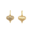 baby fat Latin heart double sided charm shown in 14k gold reads "greatness from small beginnings" #ht7B-1