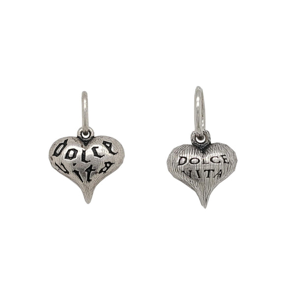 baby fat heart double sided charm reads "sweet life" shown in oxidized sterling silver #ht8b-0