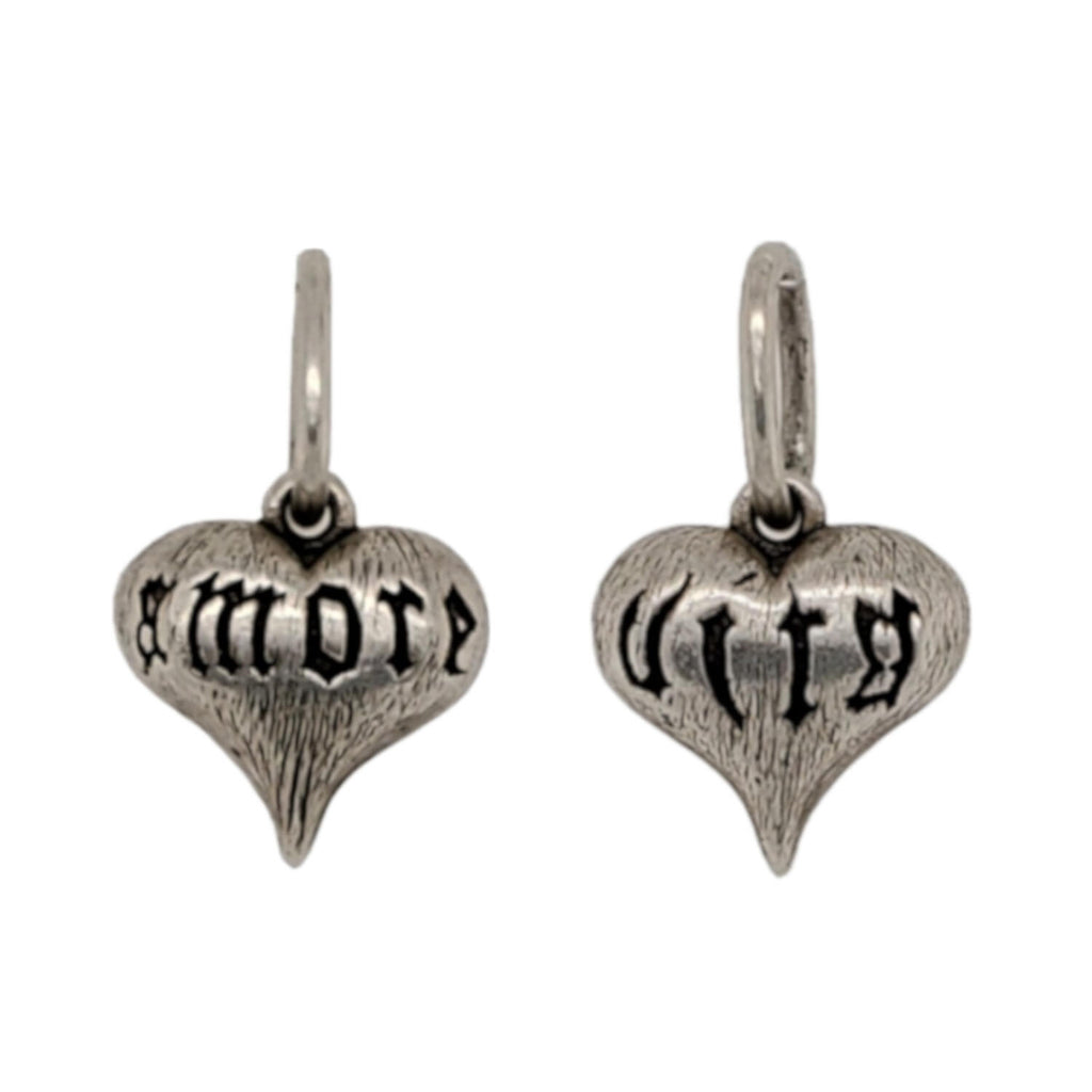 large fat carved heart reads "love life" shown in oxidized sterling silver #ht9L-0