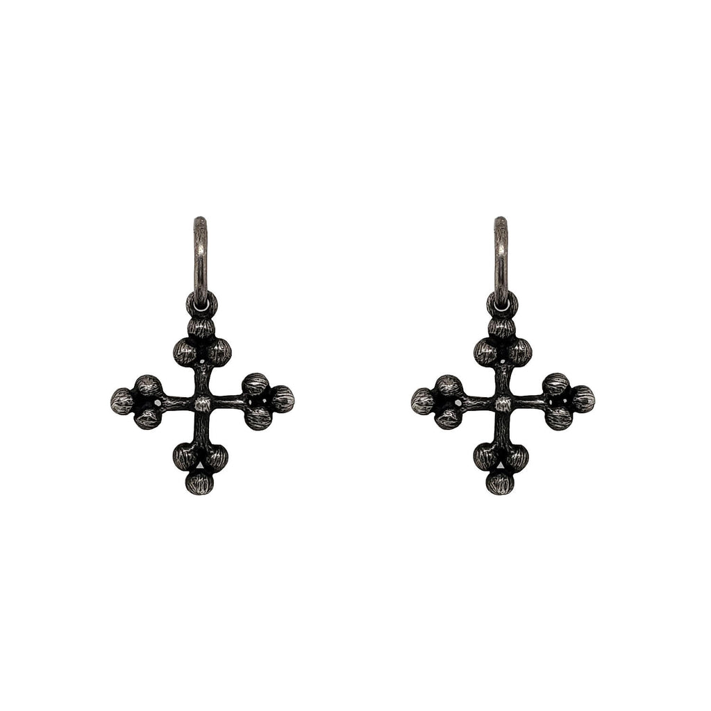 medium balled double sided cross charm shown in oxidized sterling silver #s1-0