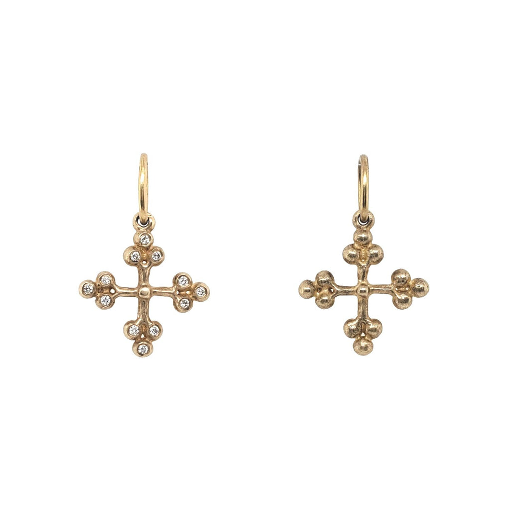 medium balled double sided cross charm with diamonds .12cts one side shown in 14k gold #s1-3