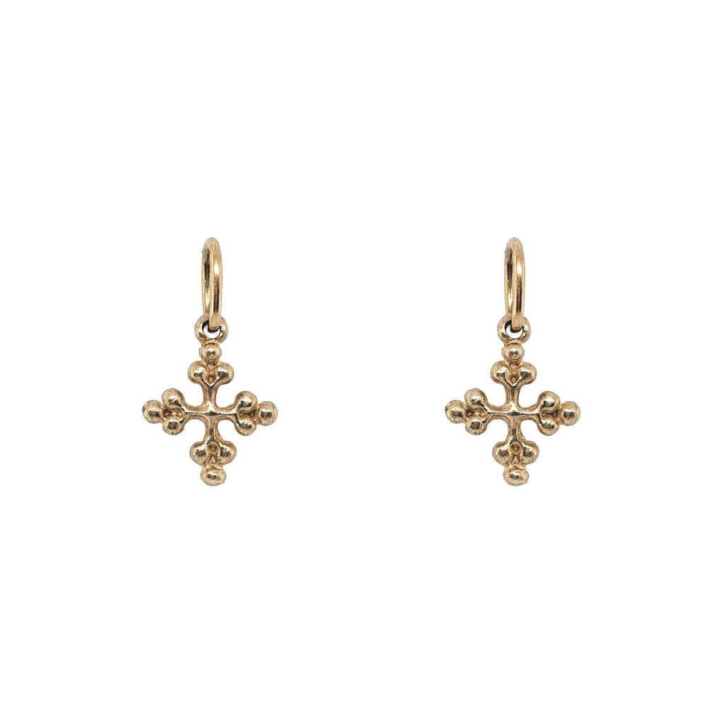 tiny balled double sided cross charm shown in 14k gold #s2-1