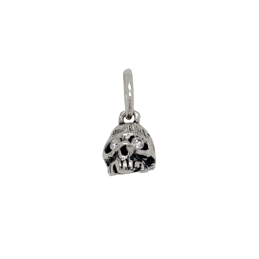 medium skull charm with white diamond .08cts eyes shown in oxidized sterling silver#sk1-2